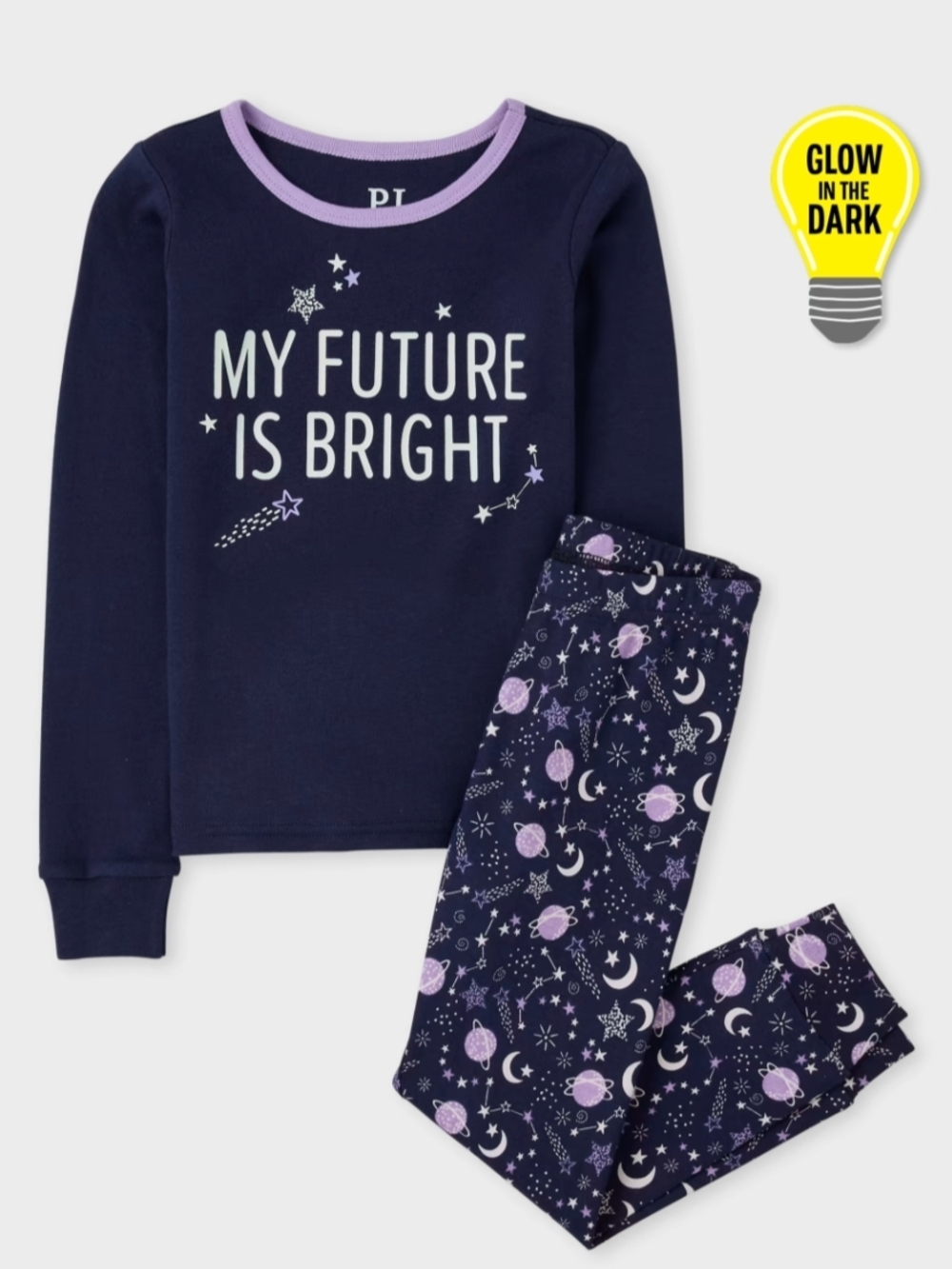 TCP Glow-in-the-Dark Navy & Lavender Kids Pajama Set - My Future Is Bright Sz 14